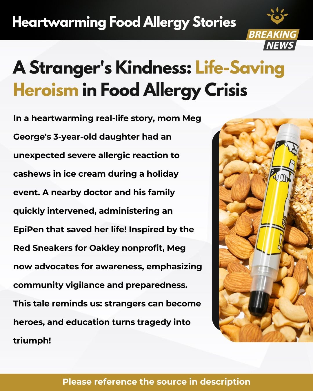 🎉 A Stranger's Kindness: Life-Saving Heroism in Food Allergy Crisis! 🎉

In a heartwarming real-life story, mom Meg George's 3-year-old daughter had an unexpected severe allergic reaction to cashew-based ice cream at a holiday event. A nearby doctor