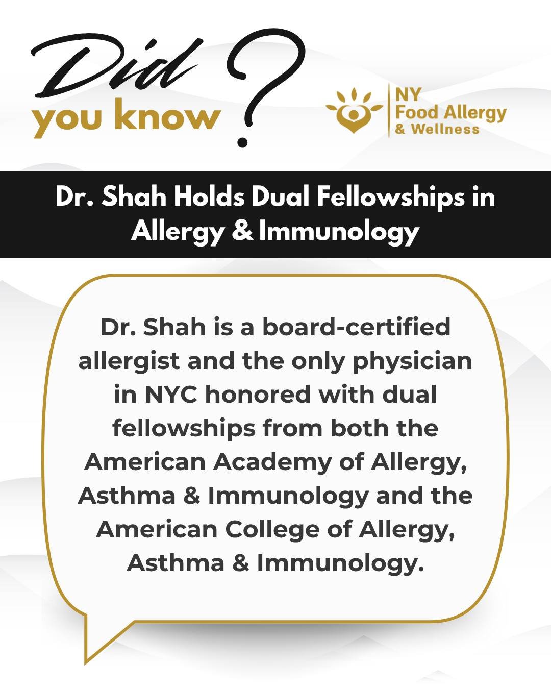 🎓 Did you know? Dr. Shah is the only allergist in NYC honored with dual fellowships from the AAAAI and ACAAI. That&rsquo;s national recognition from the top two allergy and immunology academies. 💼

#OralFoodChallenge #FoodAllergy #foodallergies #fo